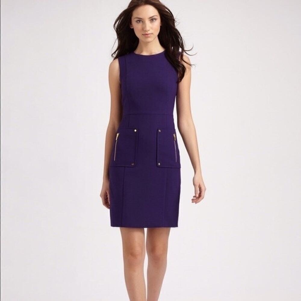 Tory Burch Petra Double-Crepe Sleeveless Sheath Wool Blend Dress Purple Size 8